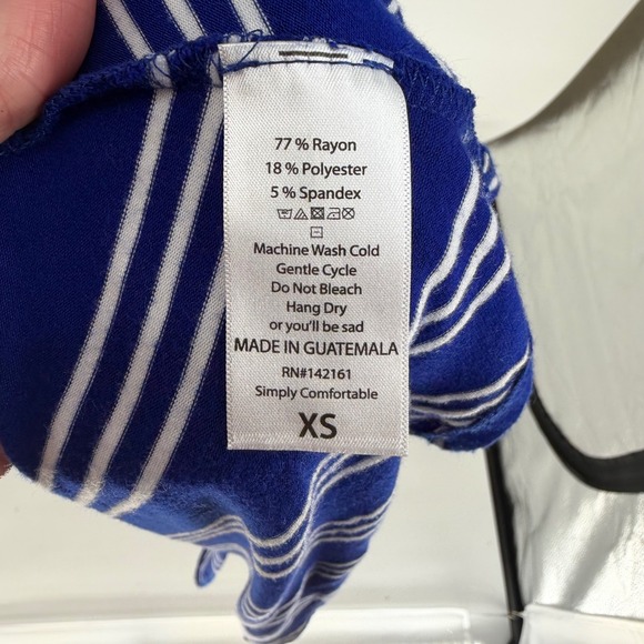 LuLaRoe Ana Maxi Dress Women XS Blue White Striped Stretch Short Sleeve Modest - Picture 8 of 9